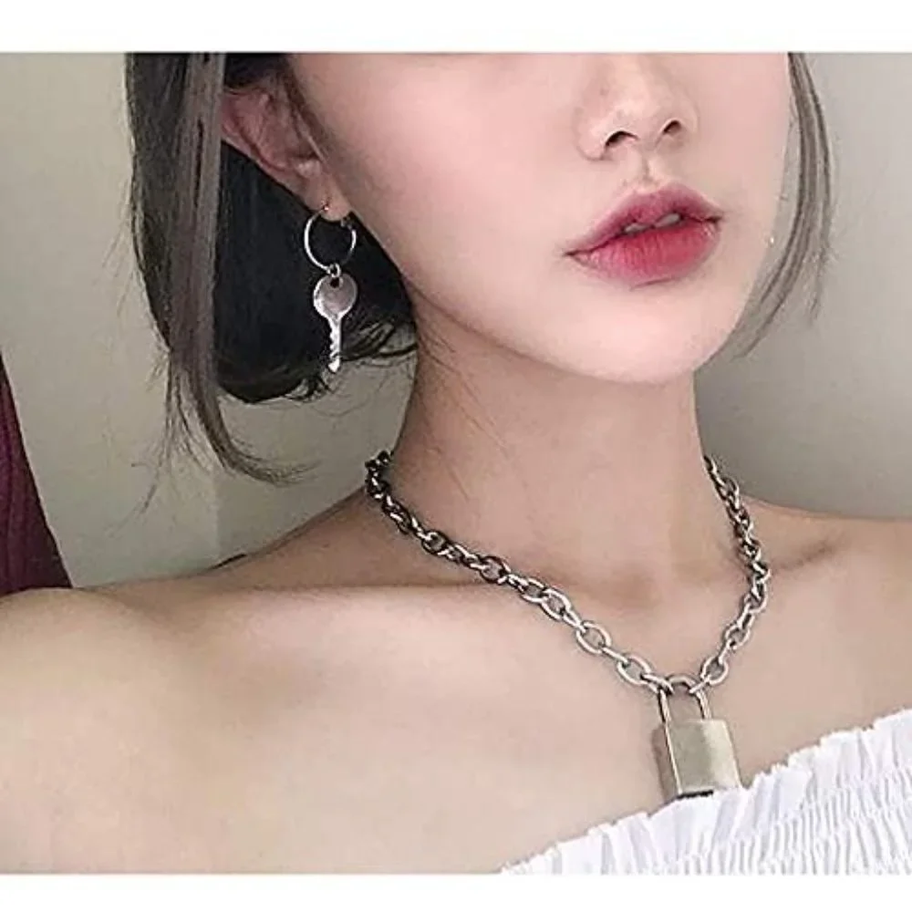 PUNK Padlock Dangle Hoop Earrings Key
